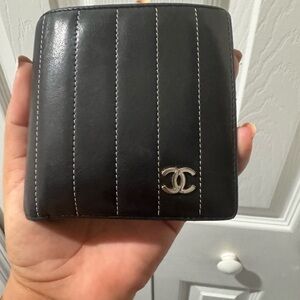 Chanel lambskin Black Leather Wallet W/COA